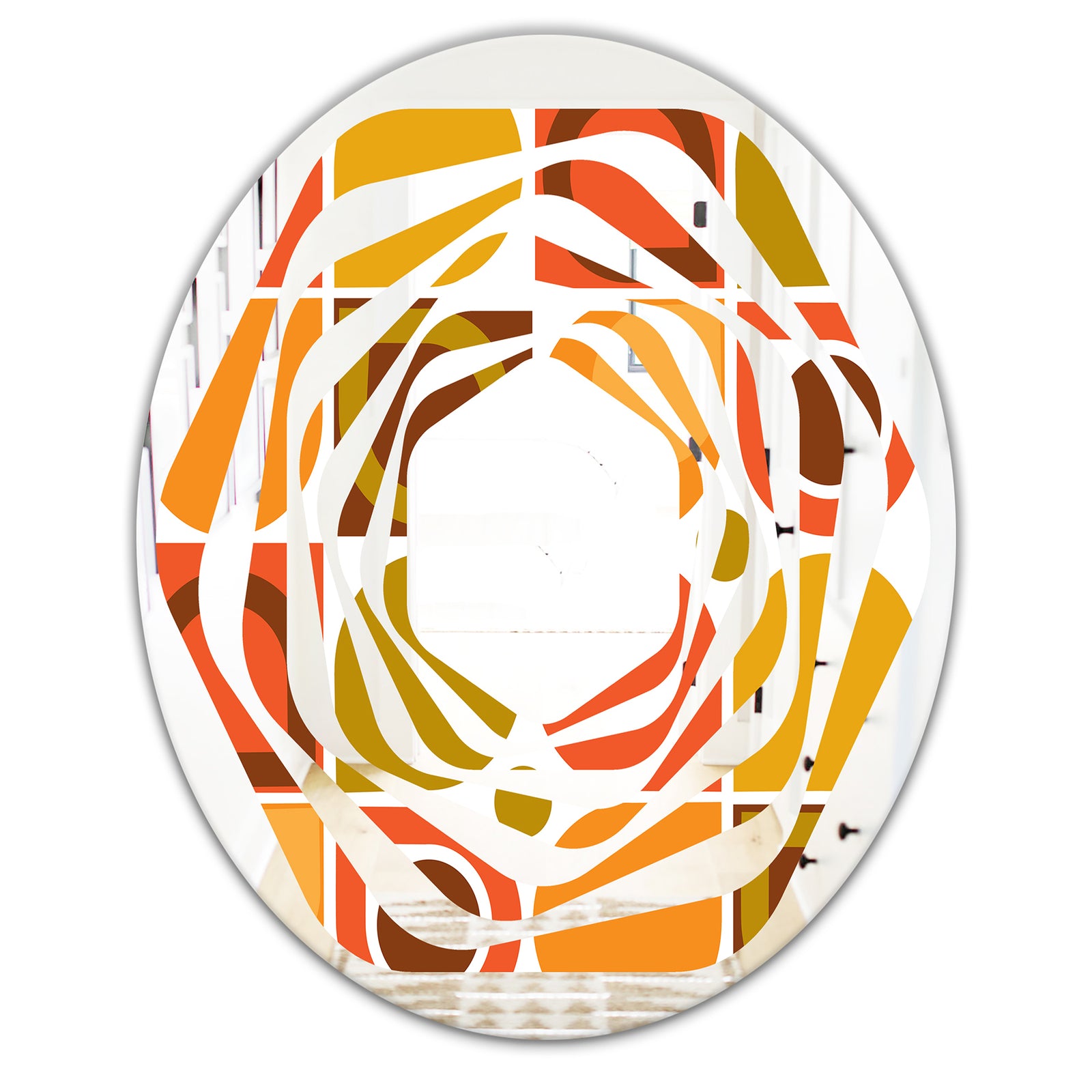 Abstract Retro Geometric Pattern VI - Modern Round or Oval Wall Mirror - Whirl