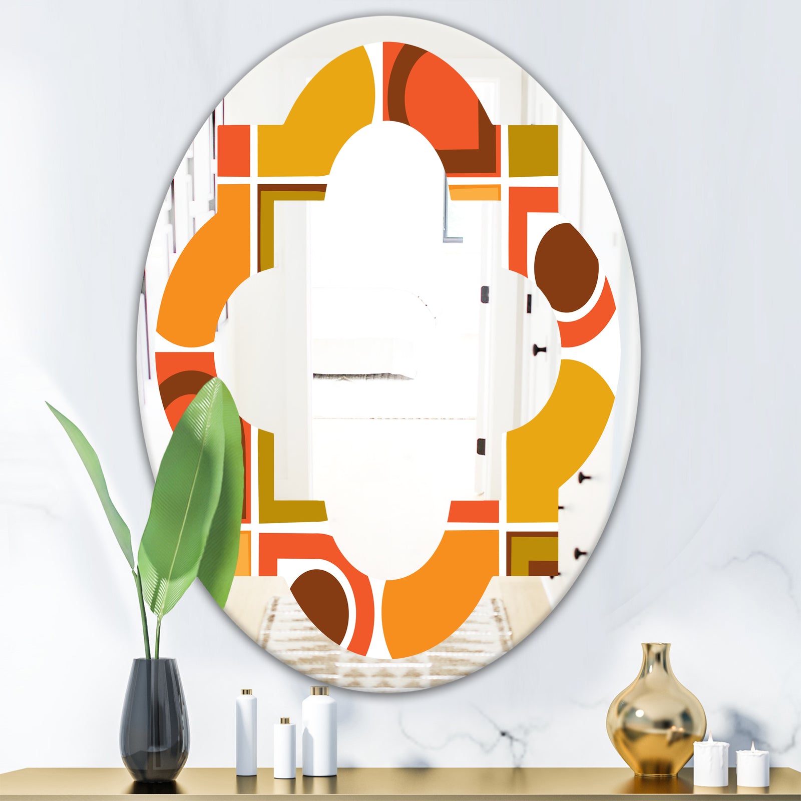 Abstract Retro Geometric Pattern VI - Modern Round or Oval Wall Mirror - Quatrefoil