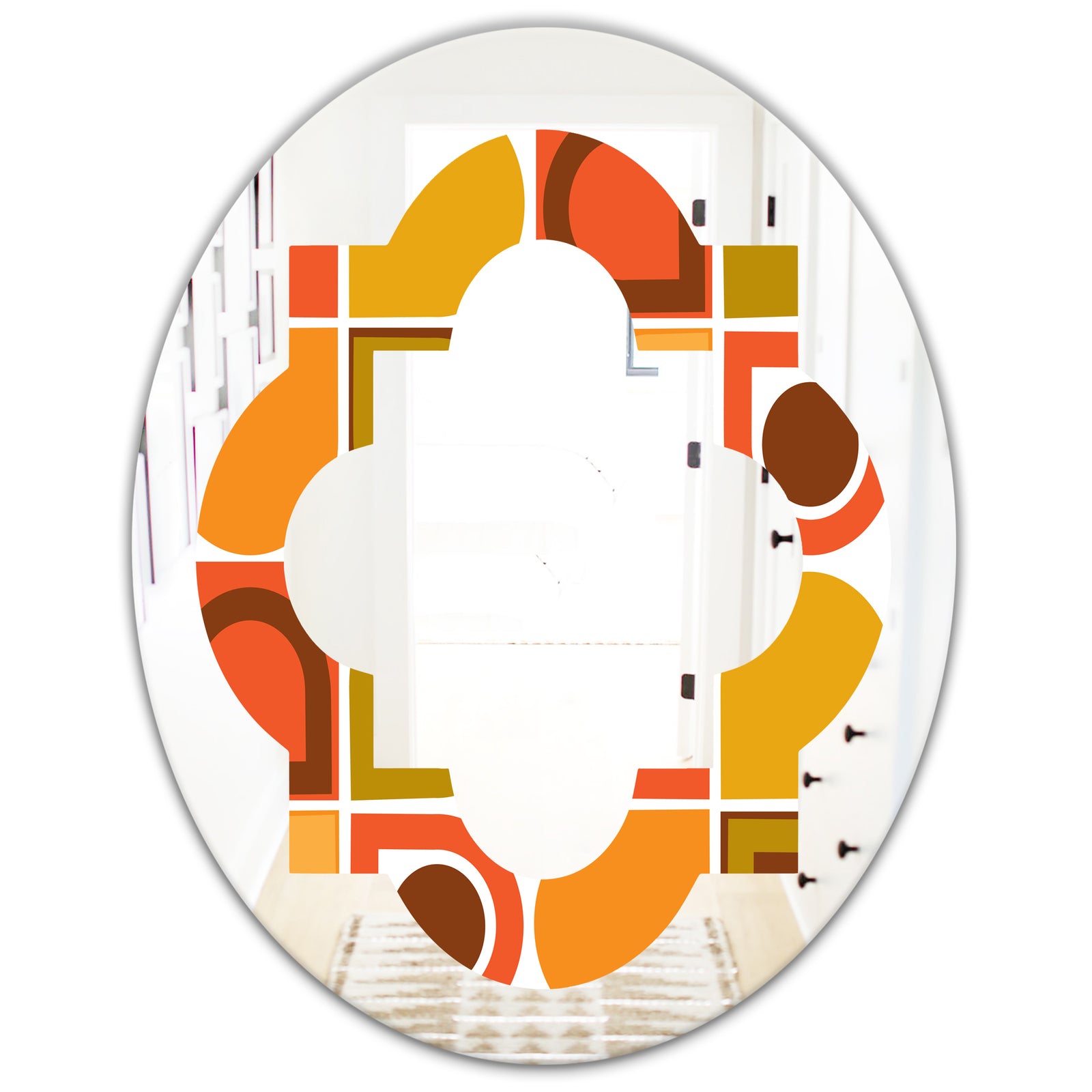 Abstract Retro Geometric Pattern VI - Modern Round or Oval Wall Mirror - Quatrefoil