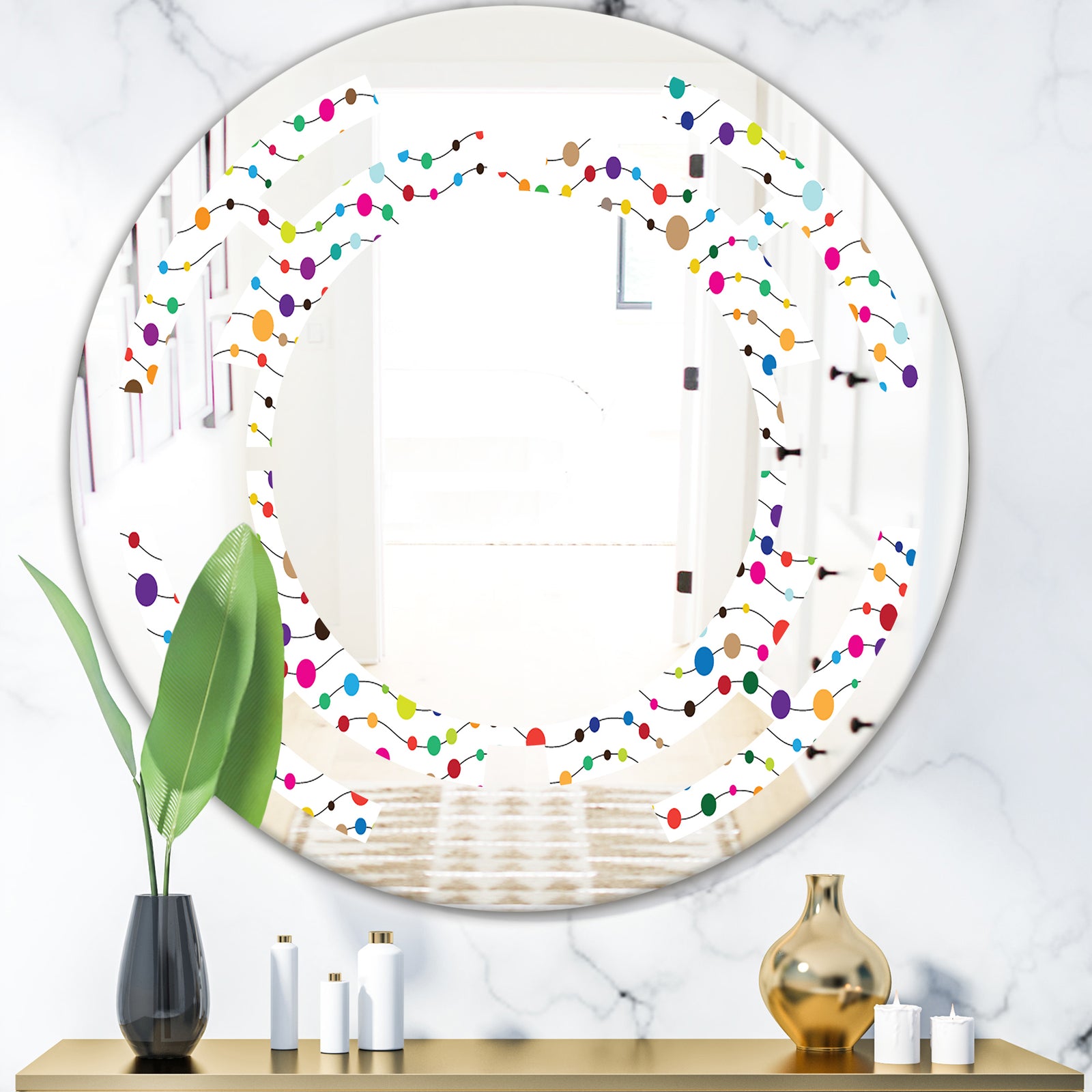 Color Waves of Polka Dots - Modern Round or Oval Wall Mirror - Space