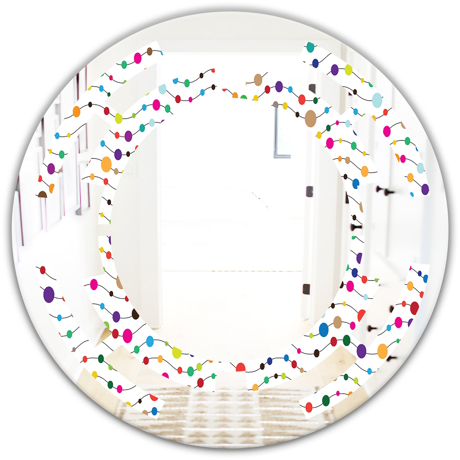Color Waves of Polka Dots - Modern Round or Oval Wall Mirror - Space