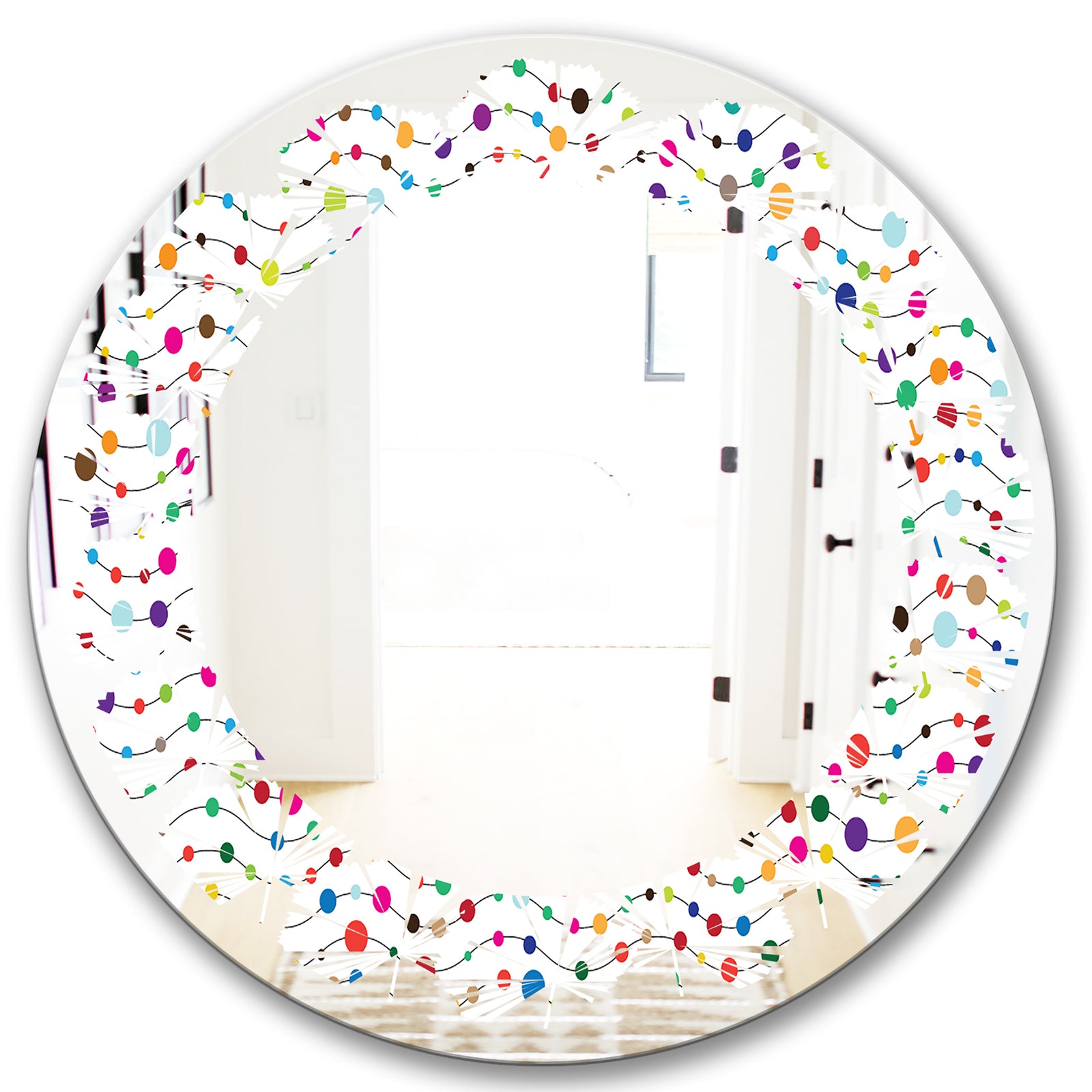 Color Waves of Polka Dots - Modern Round or Oval Wall Mirror - Leaves