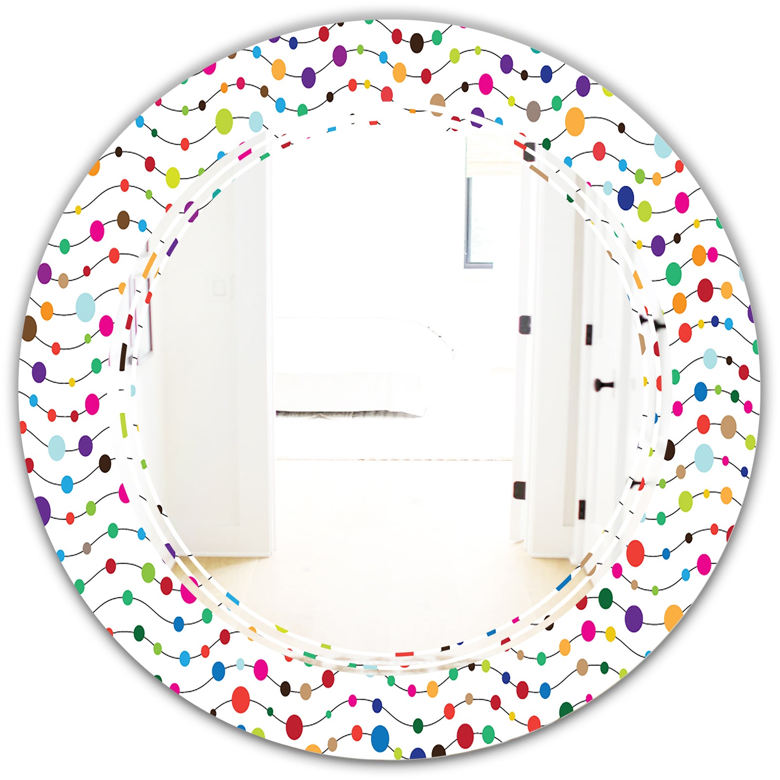 Color Waves of Polka Dots - Modern Round or Oval Wall Mirror - Triple C
