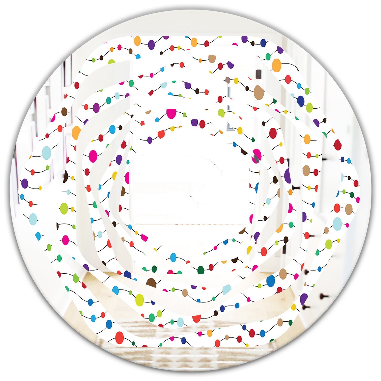 Color Waves of Polka Dots - Modern Round or Oval Wall Mirror - Whirl