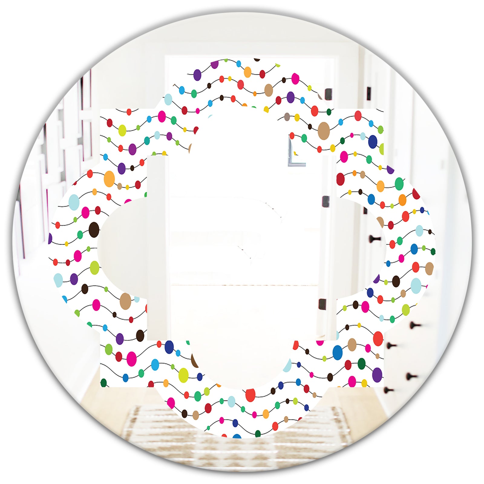 Color Waves of Polka Dots - Modern Round or Oval Wall Mirror - Quatrefoil