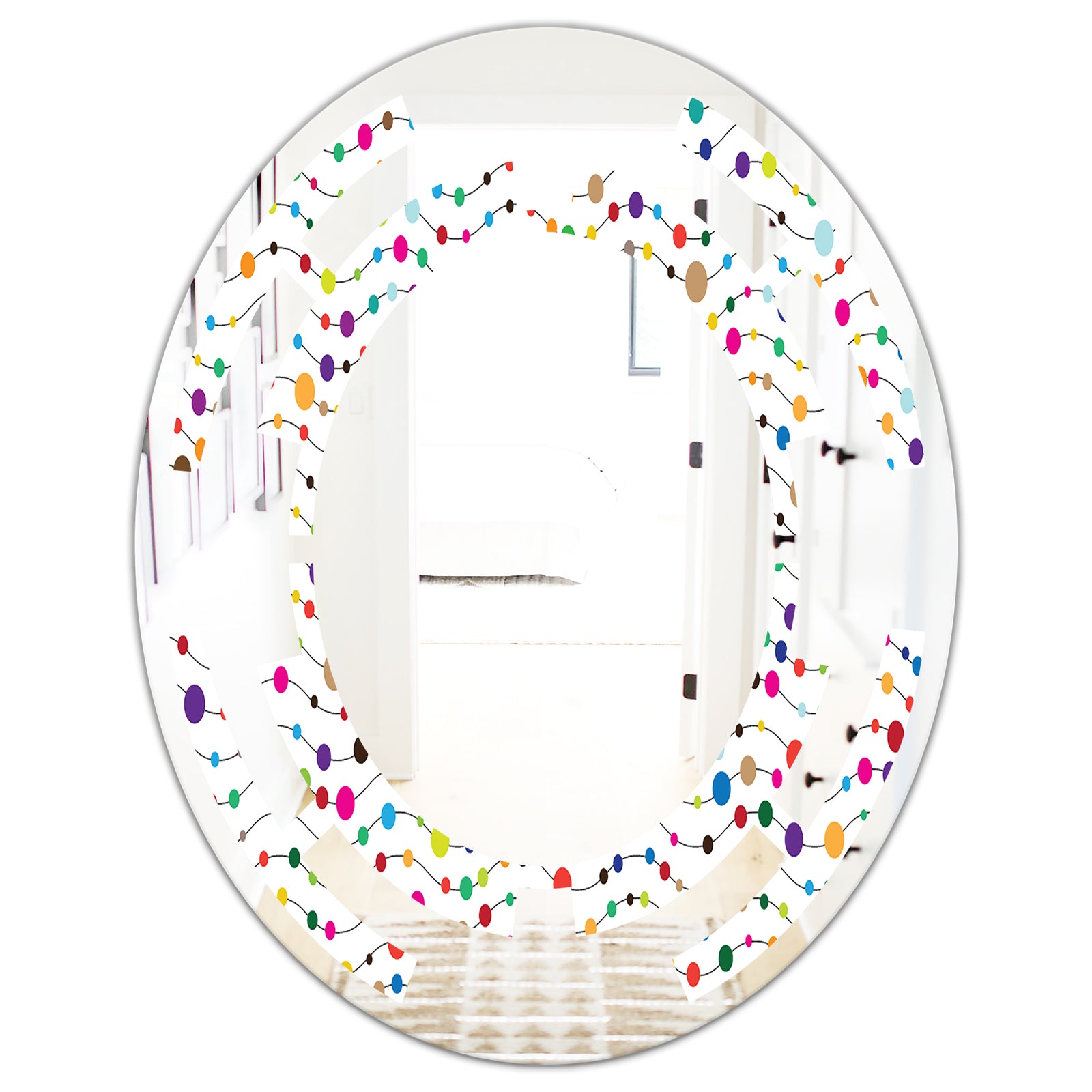 Color Waves of Polka Dots - Modern Round or Oval Wall Mirror - Space
