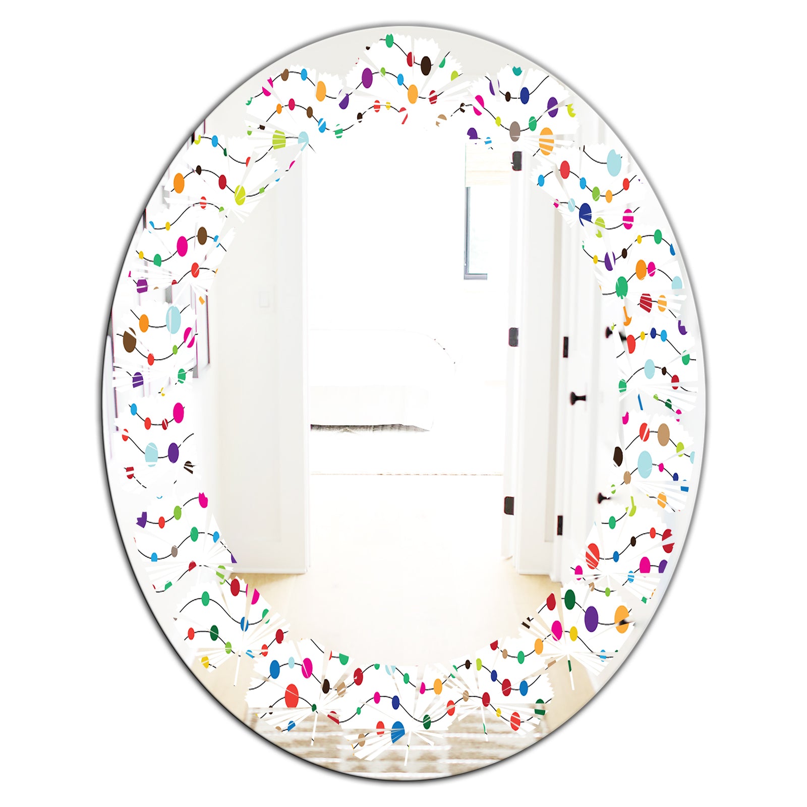 Color Waves of Polka Dots - Modern Round or Oval Wall Mirror - Leaves