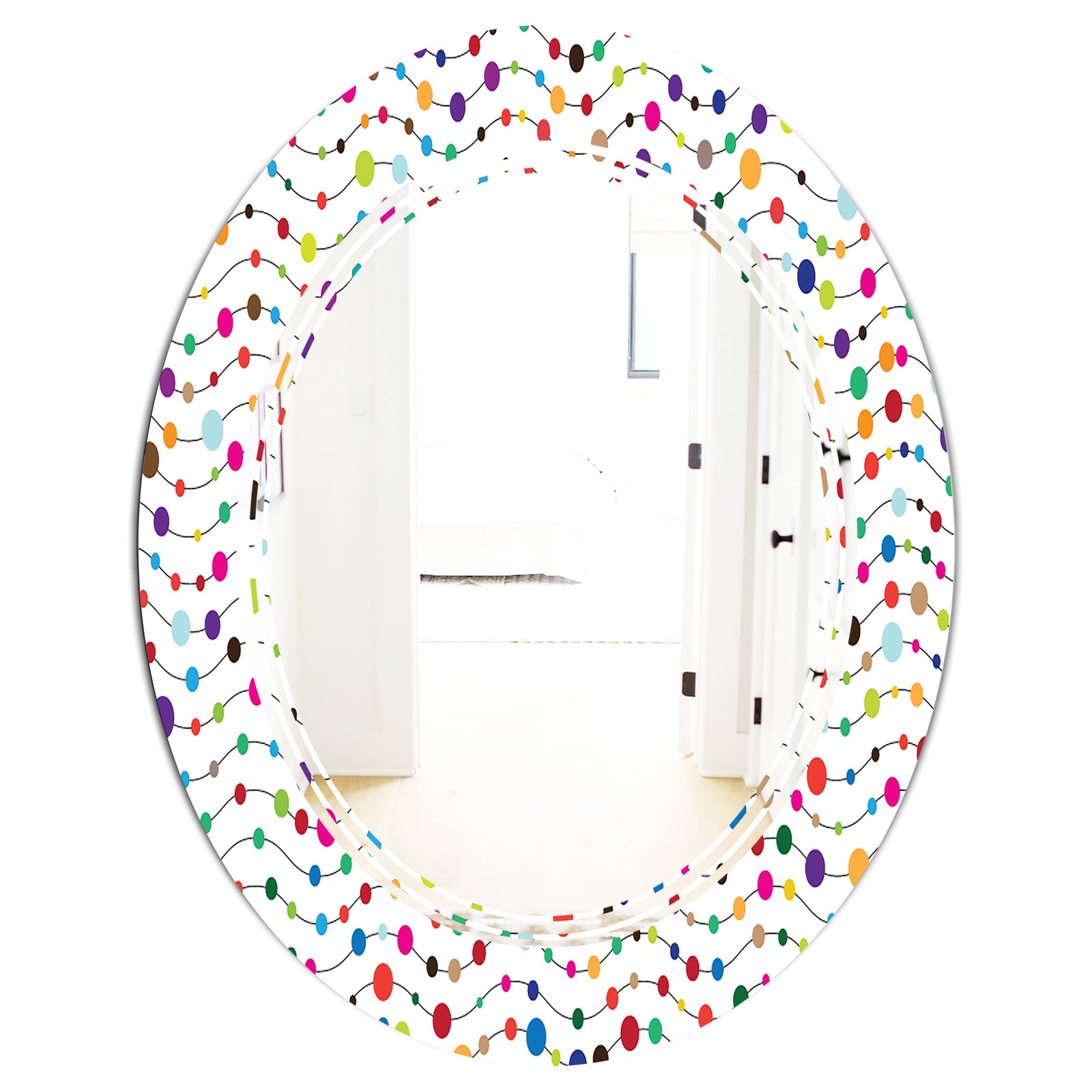 Color Waves of Polka Dots - Modern Round or Oval Wall Mirror - Triple C
