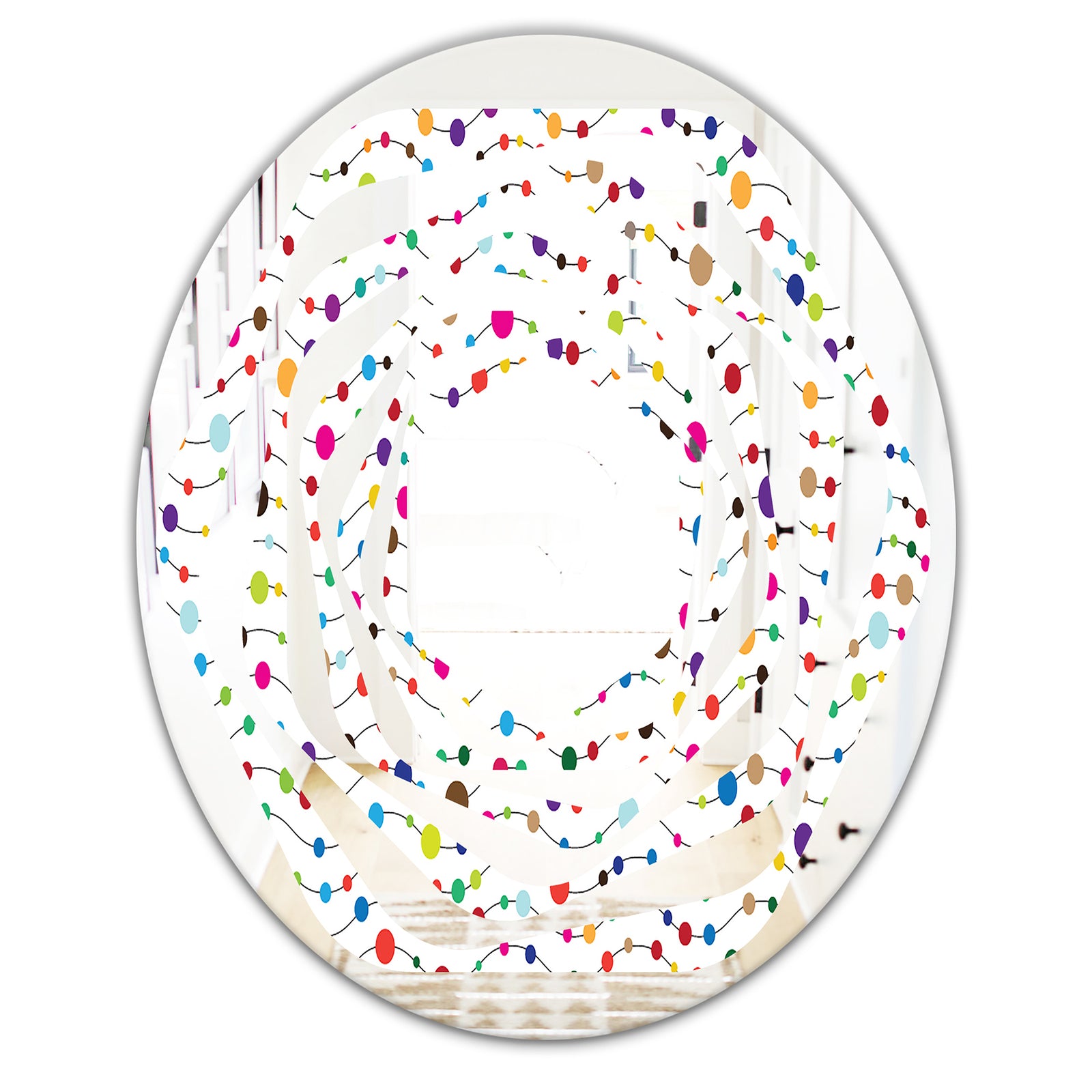 Color Waves of Polka Dots - Modern Round or Oval Wall Mirror - Whirl