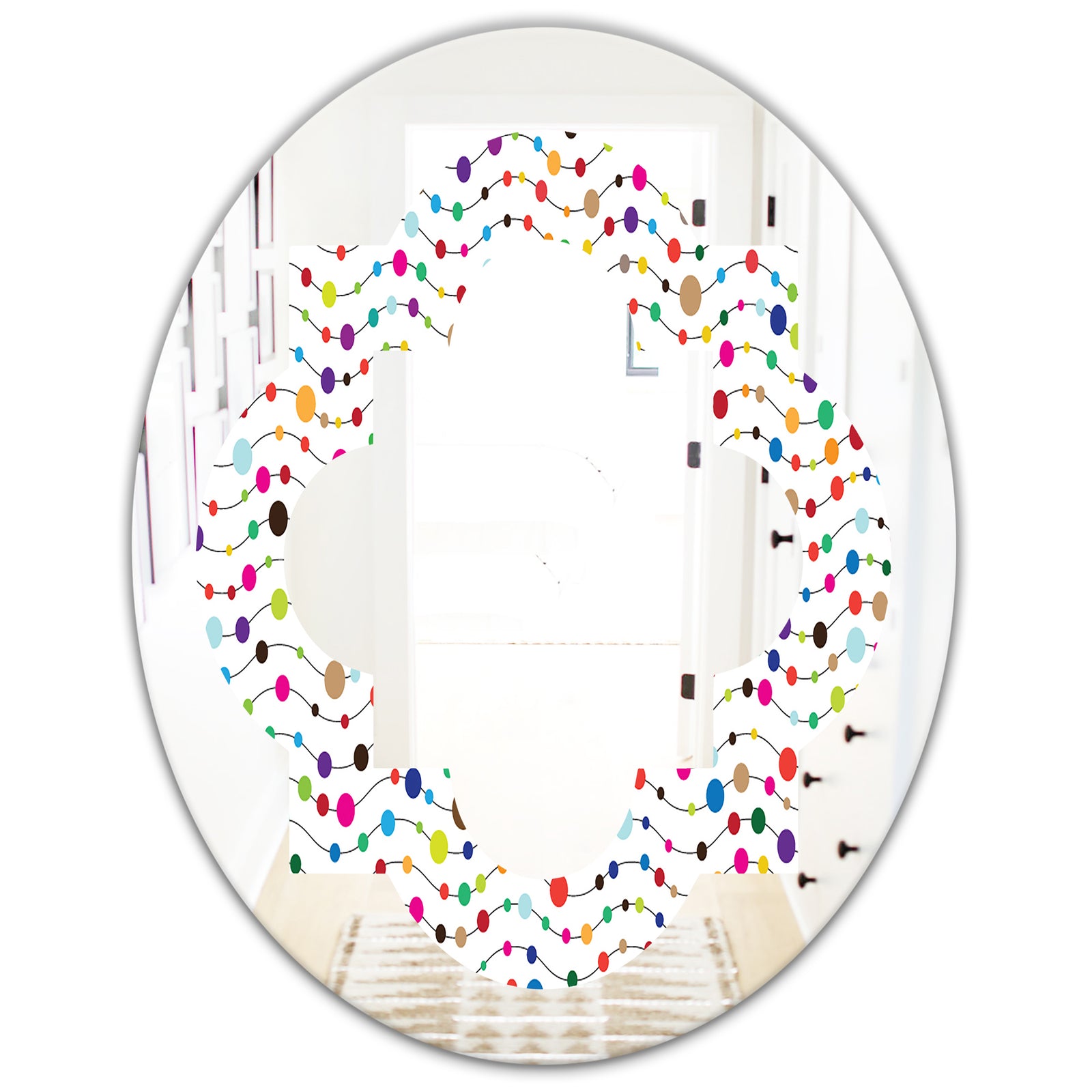 Color Waves of Polka Dots - Modern Round or Oval Wall Mirror - Quatrefoil
