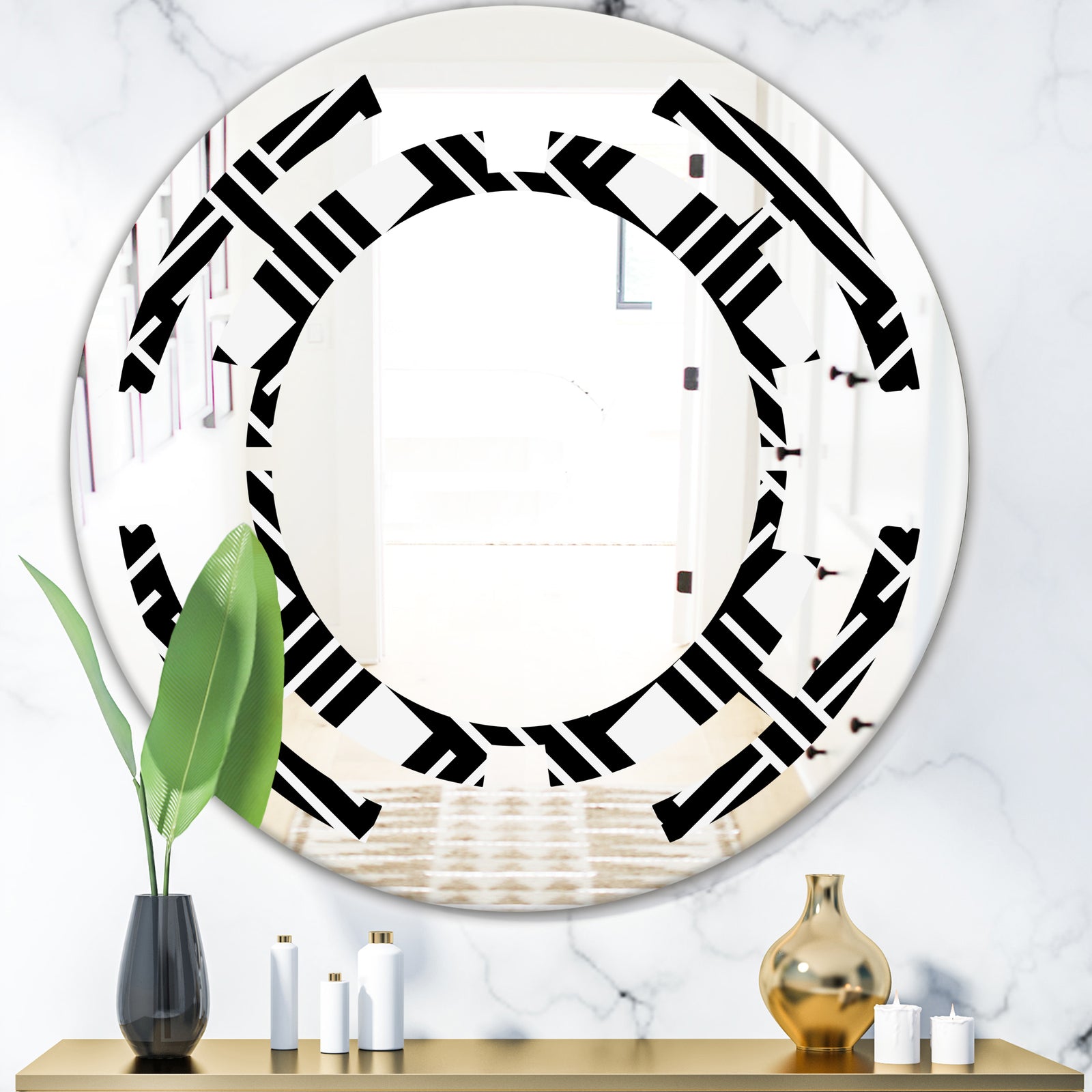Monochrome Geometric Pattern II - Modern Round or Oval Wall Mirror - Space