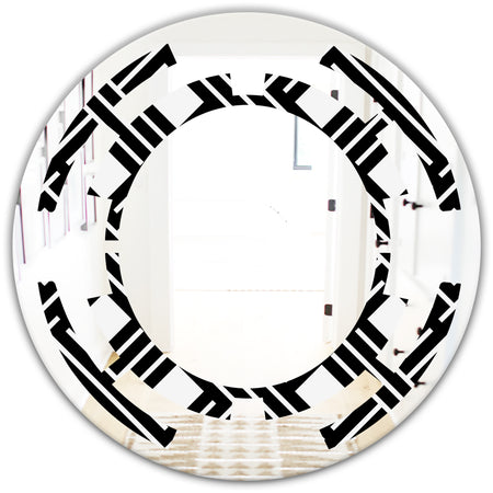 Monochrome Geometric Pattern II - Modern Round or Oval Wall Mirror - Space