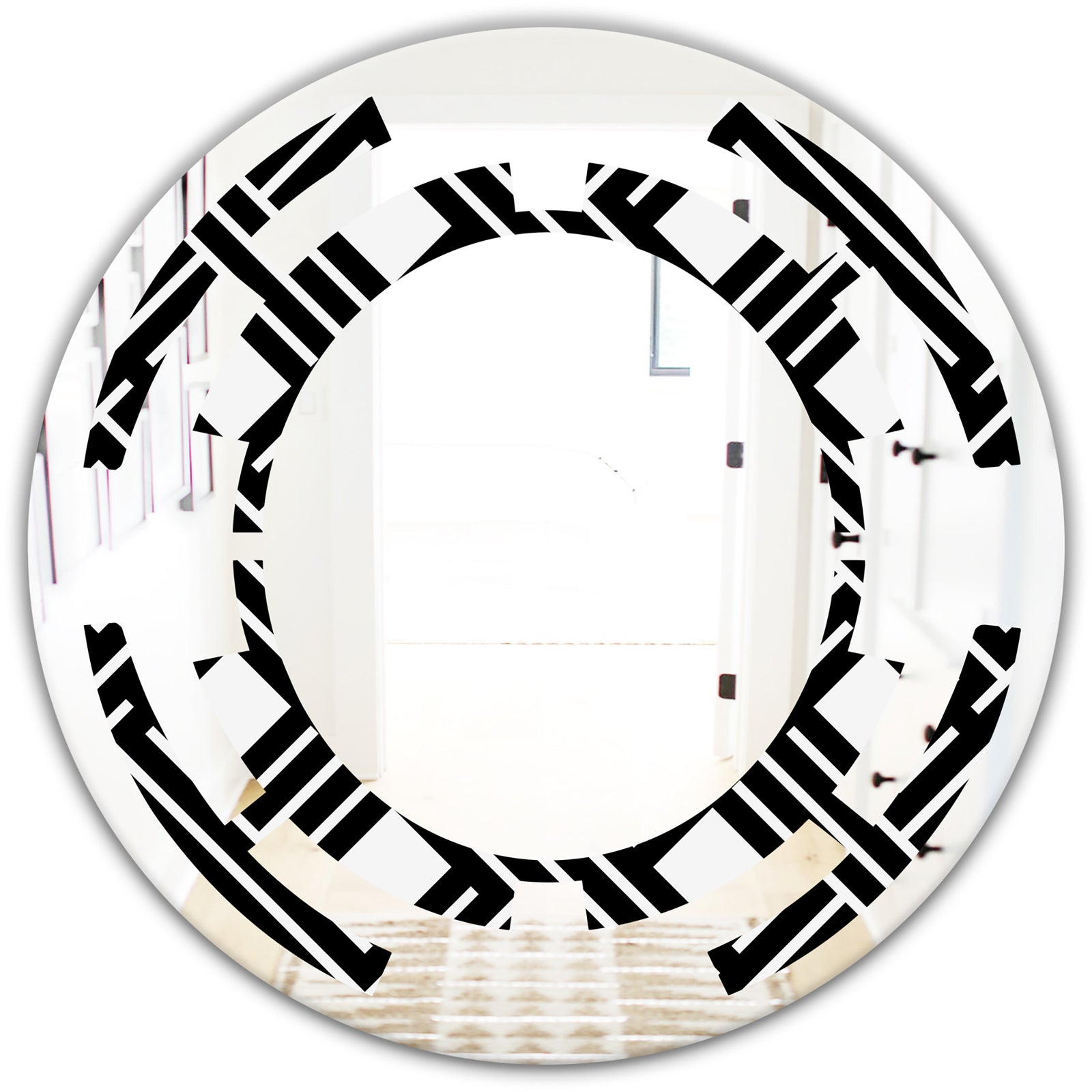 Monochrome Geometric Pattern II - Modern Round or Oval Wall Mirror - Space