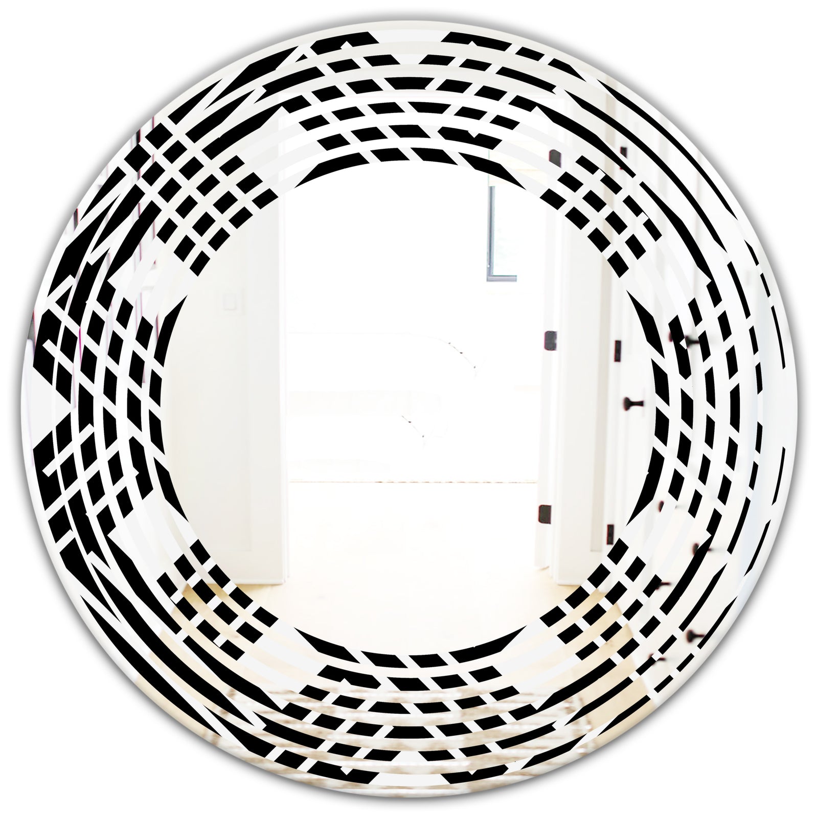 Monochrome Geometric Pattern II - Modern Round or Oval Wall Mirror - Wave