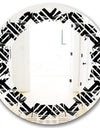 Monochrome Geometric Pattern II - Modern Round or Oval Wall Mirror - Leaves