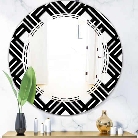 Monochrome Geometric Pattern II - Modern Round or Oval Wall Mirror - Triple C