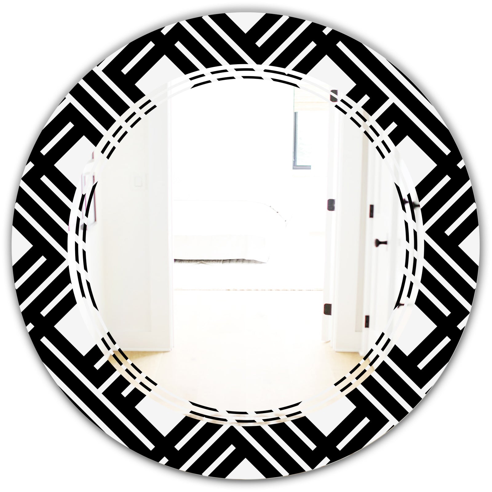 Monochrome Geometric Pattern II - Modern Round or Oval Wall Mirror - Triple C