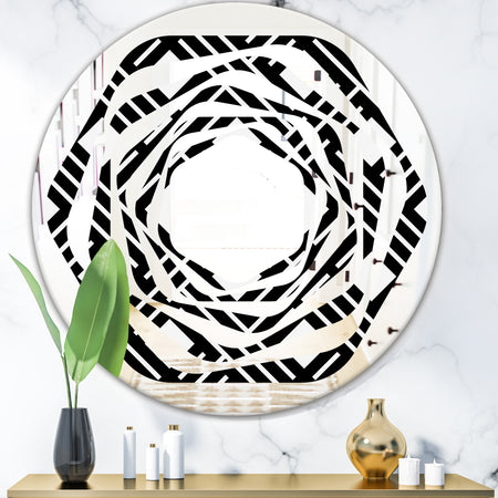 Monochrome Geometric Pattern II - Modern Round or Oval Wall Mirror - Whirl