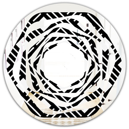Monochrome Geometric Pattern II - Modern Round or Oval Wall Mirror - Whirl
