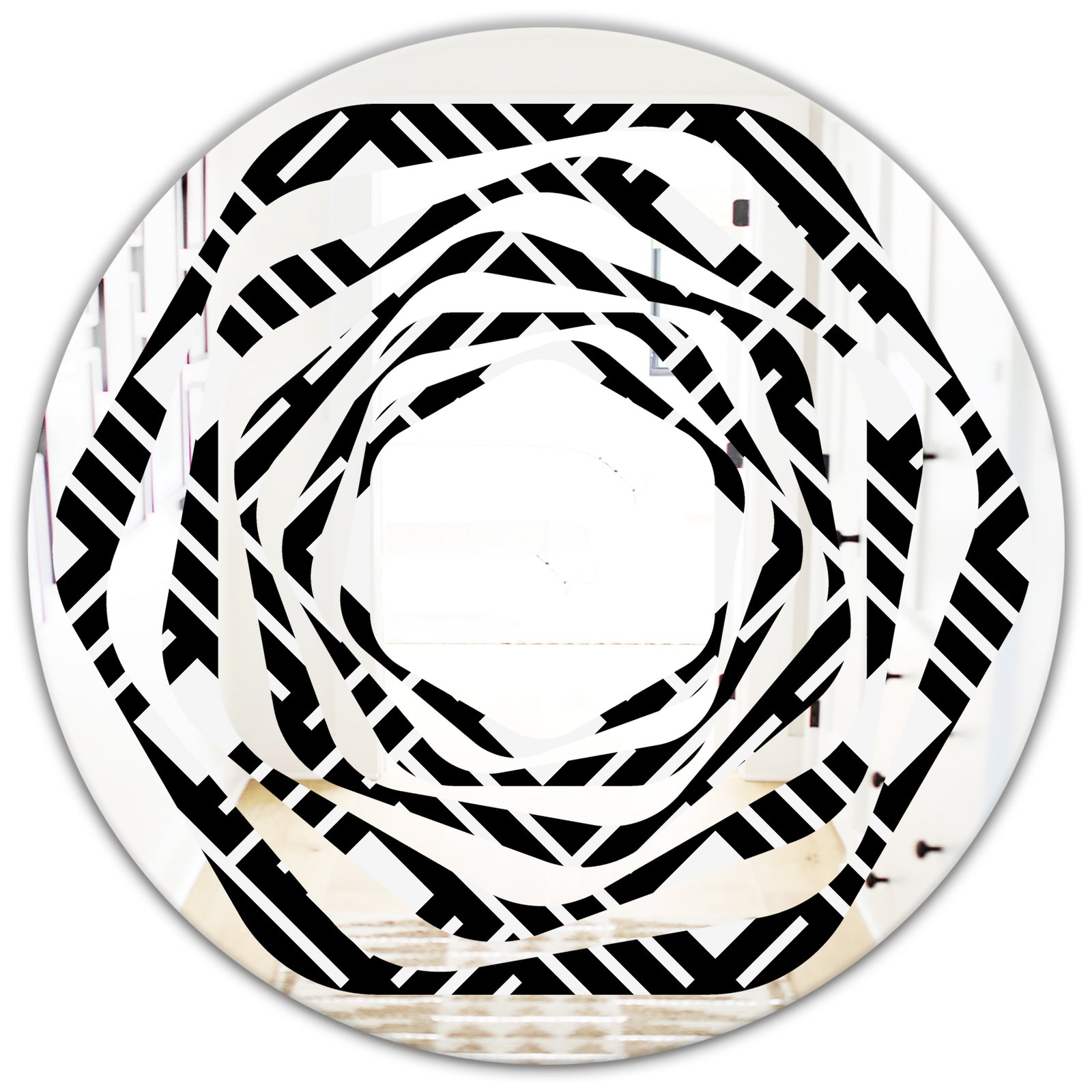 Monochrome Geometric Pattern II - Modern Round or Oval Wall Mirror - Whirl