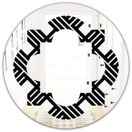 Monochrome Geometric Pattern II - Modern Round or Oval Wall Mirror - Quatrefoil