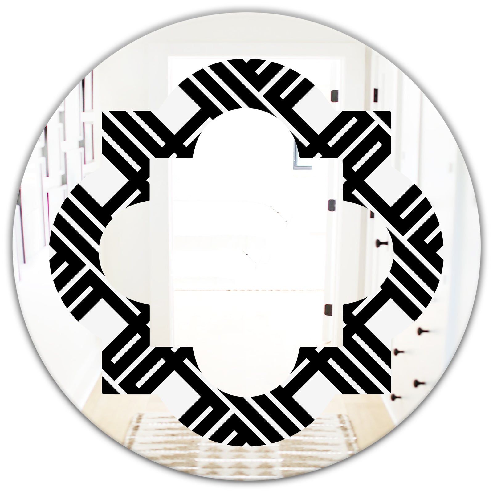 Monochrome Geometric Pattern II - Modern Round or Oval Wall Mirror - Quatrefoil