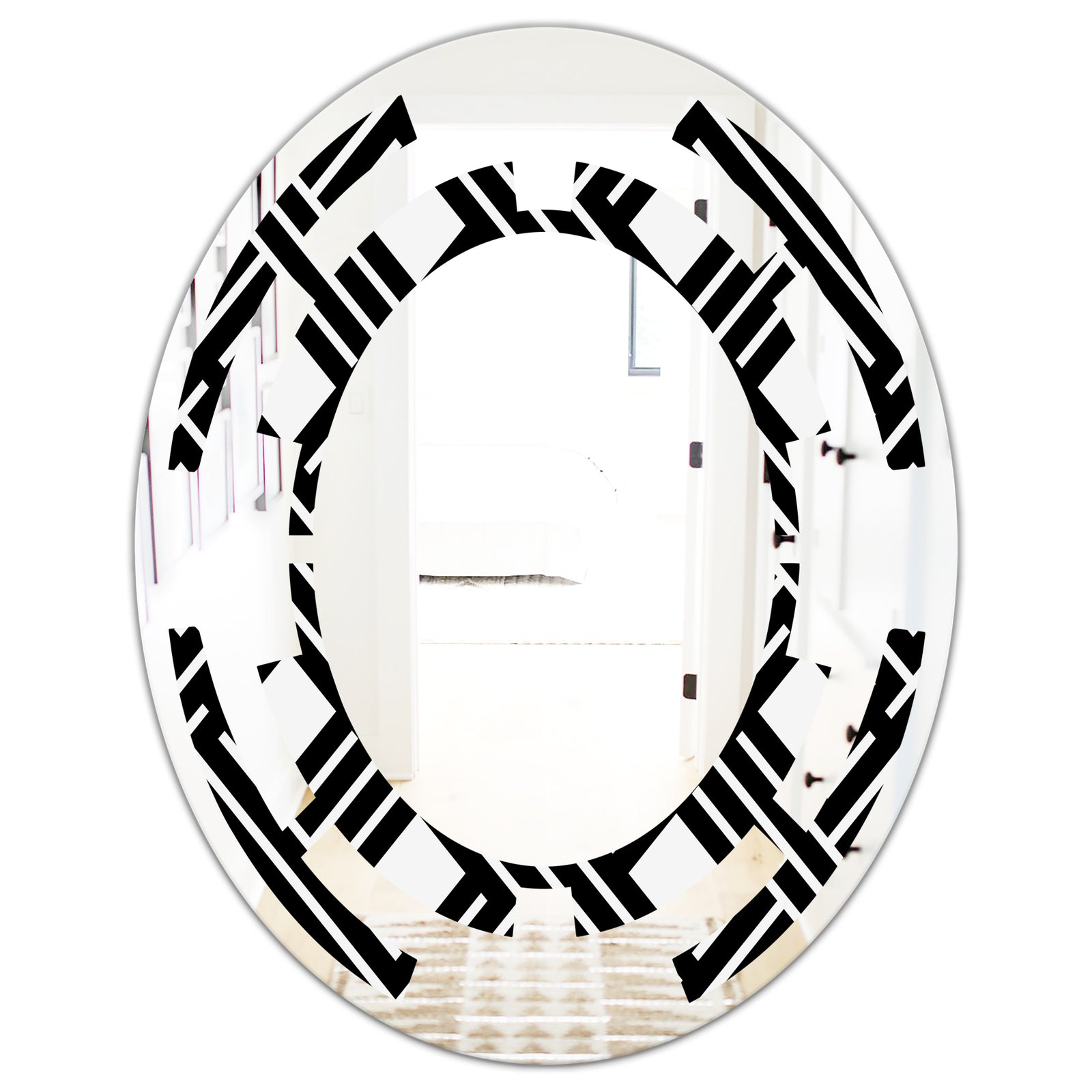 Monochrome Geometric Pattern II - Modern Round or Oval Wall Mirror - Space