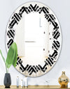 Monochrome Geometric Pattern II - Modern Round or Oval Wall Mirror - Leaves