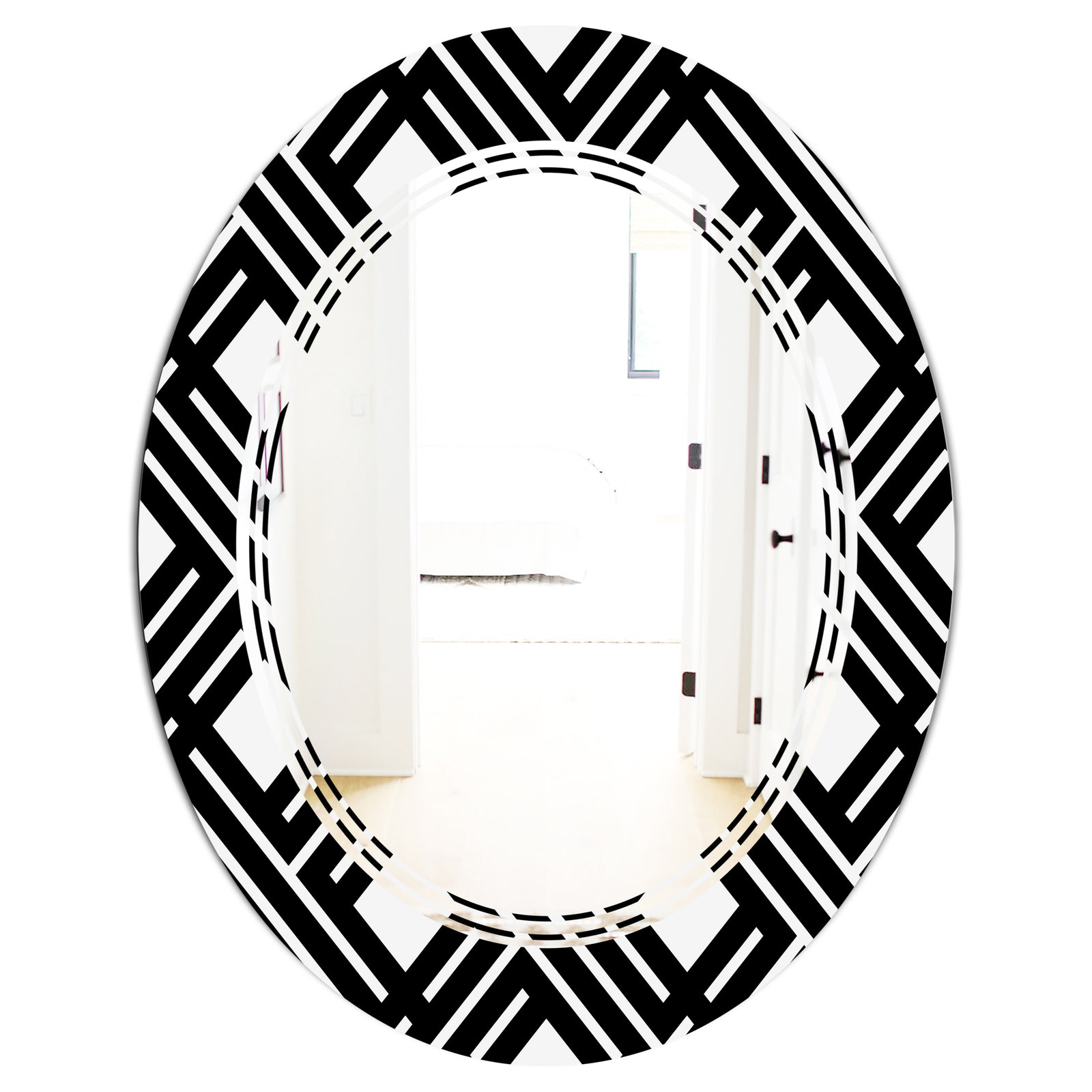 Monochrome Geometric Pattern II - Modern Round or Oval Wall Mirror - Triple C