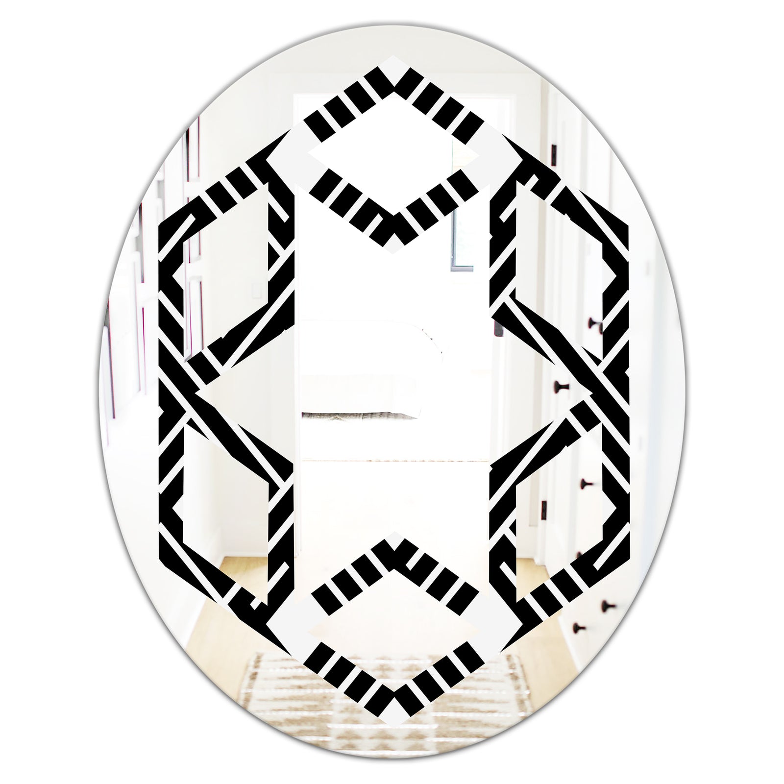 Monochrome Geometric Pattern II - Modern Round or Oval Wall Mirror - Hexagon Star