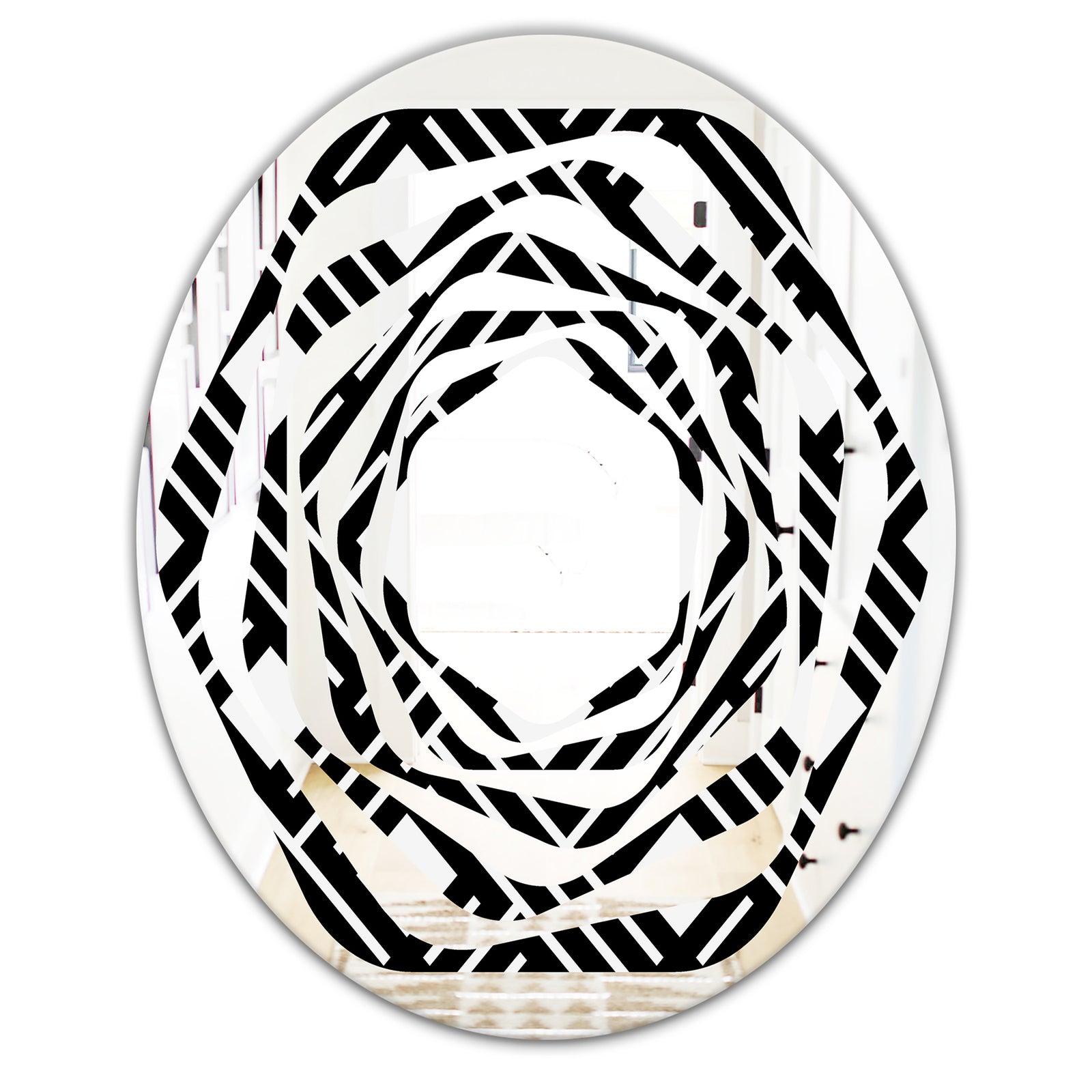 Monochrome Geometric Pattern II - Modern Round or Oval Wall Mirror - Whirl
