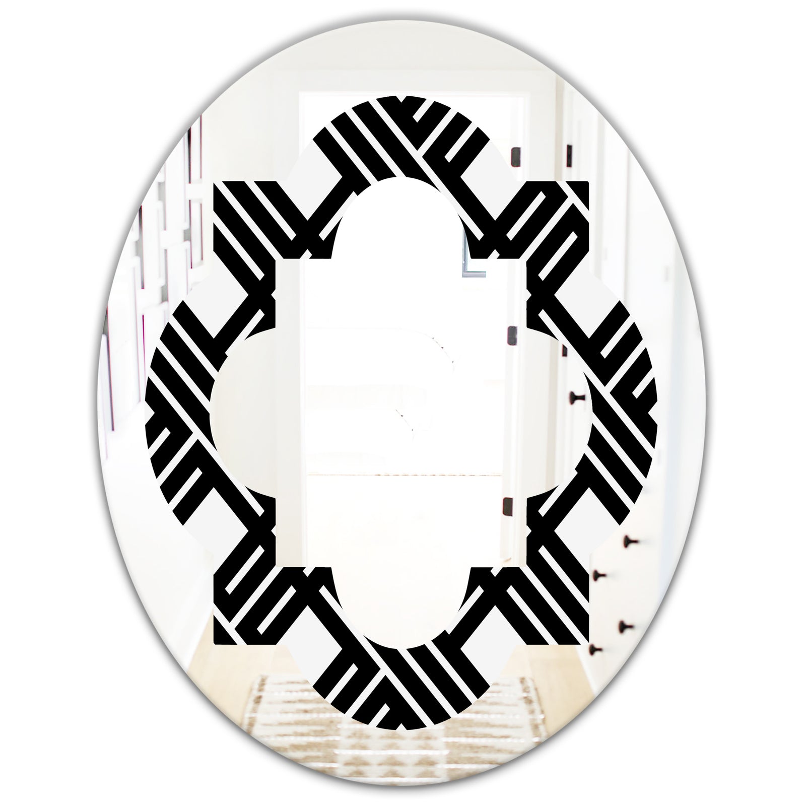 Monochrome Geometric Pattern II - Modern Round or Oval Wall Mirror - Quatrefoil