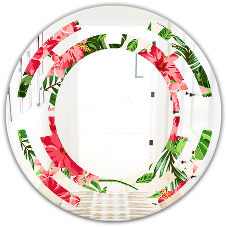 Tropical Leaves and Flowers I - Cottage Round or Oval Wall Mirror - Space