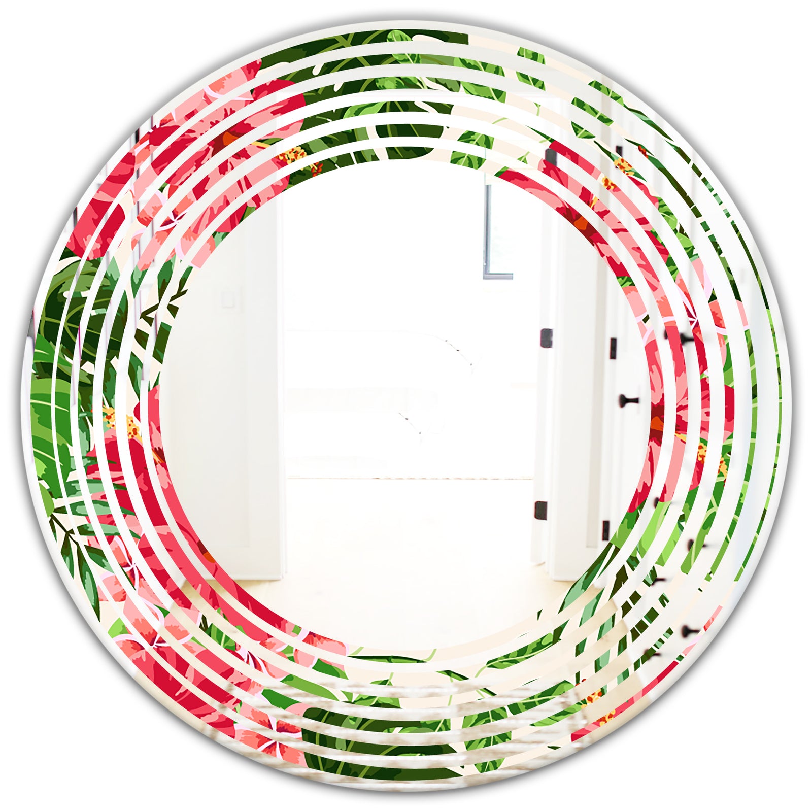 Tropical Leaves and Flowers I - Cottage Round or Oval Wall Mirror - Wave