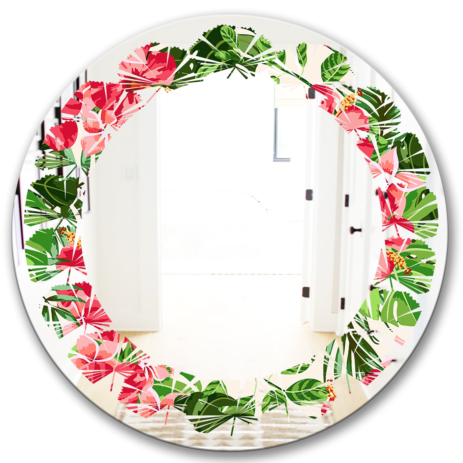 Tropical Leaves and Flowers I - Cottage Round or Oval Wall Mirror - Leaves