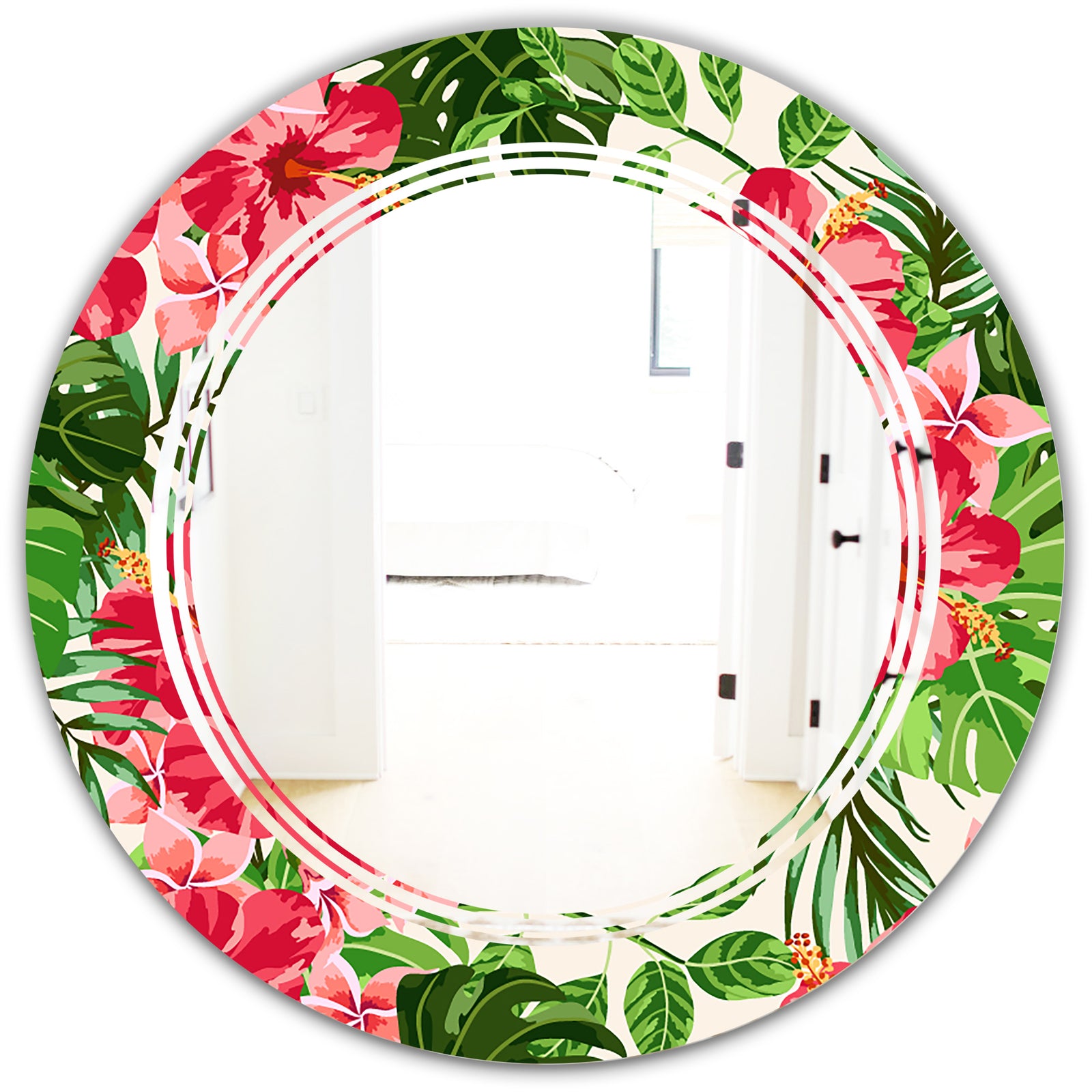 Tropical Leaves and Flowers I - Cottage Round or Oval Wall Mirror - Triple C