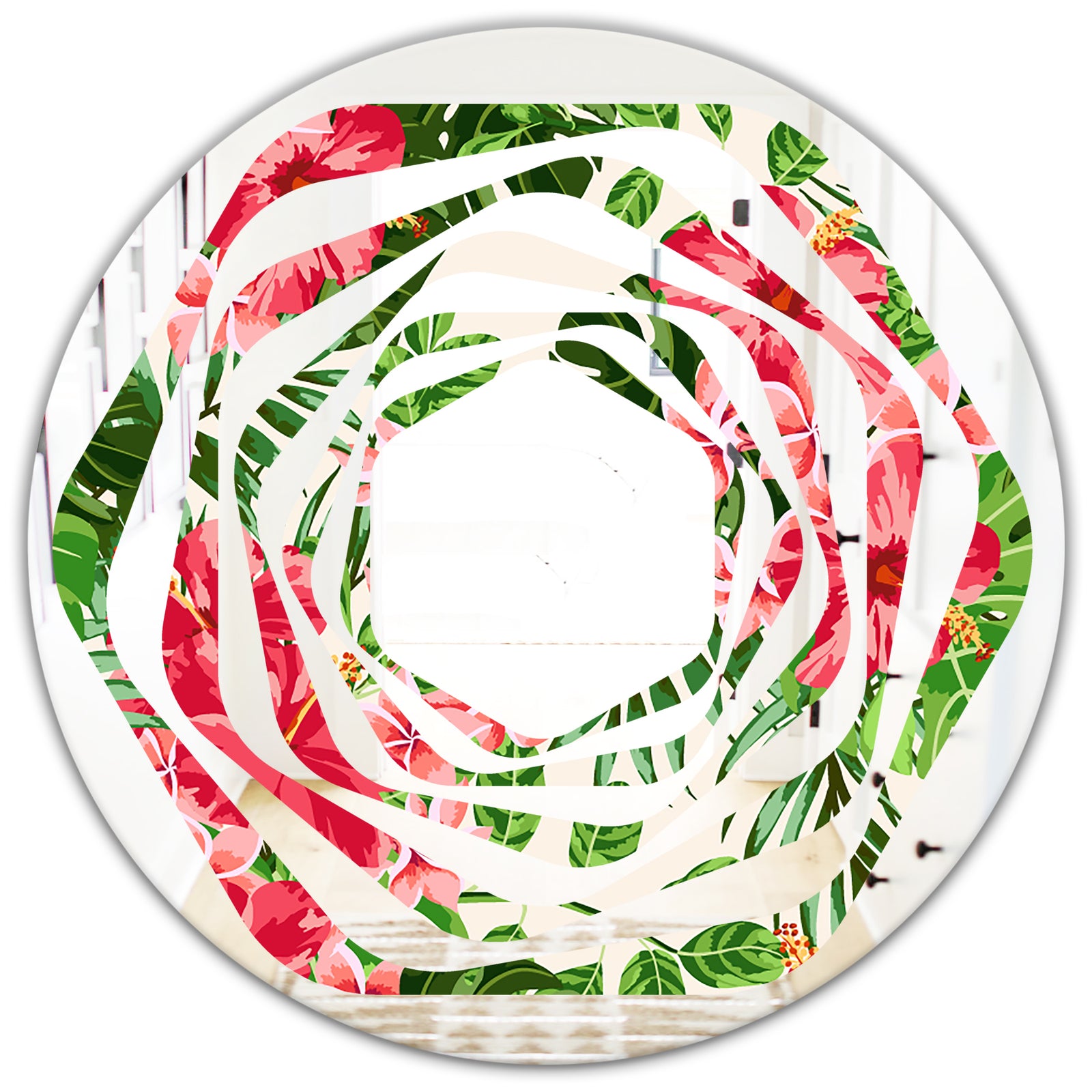 Tropical Leaves and Flowers I - Cottage Round or Oval Wall Mirror - Whirl