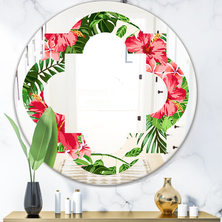 Tropical Leaves and Flowers I - Cottage Round or Oval Wall Mirror - Quatrefoil