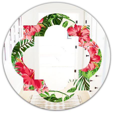 Tropical Leaves and Flowers I - Cottage Round or Oval Wall Mirror - Quatrefoil