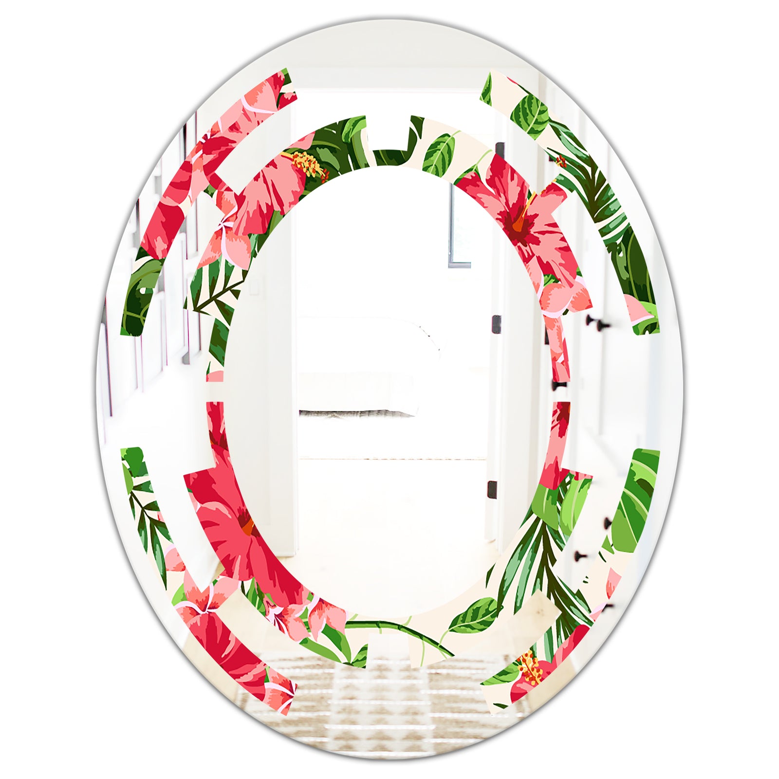 Tropical Leaves and Flowers I - Cottage Round or Oval Wall Mirror - Space