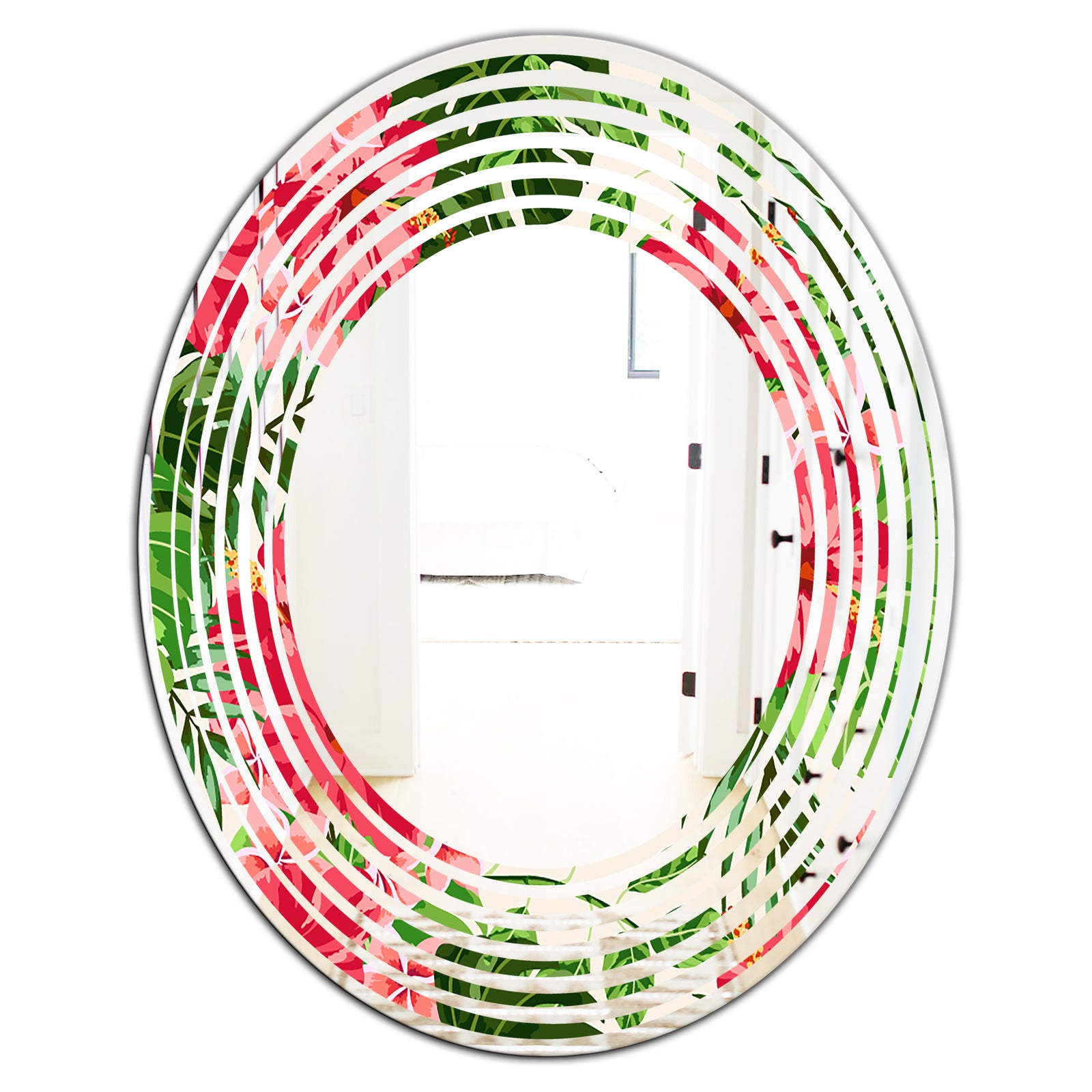 Tropical Leaves and Flowers I - Cottage Round or Oval Wall Mirror - Wave