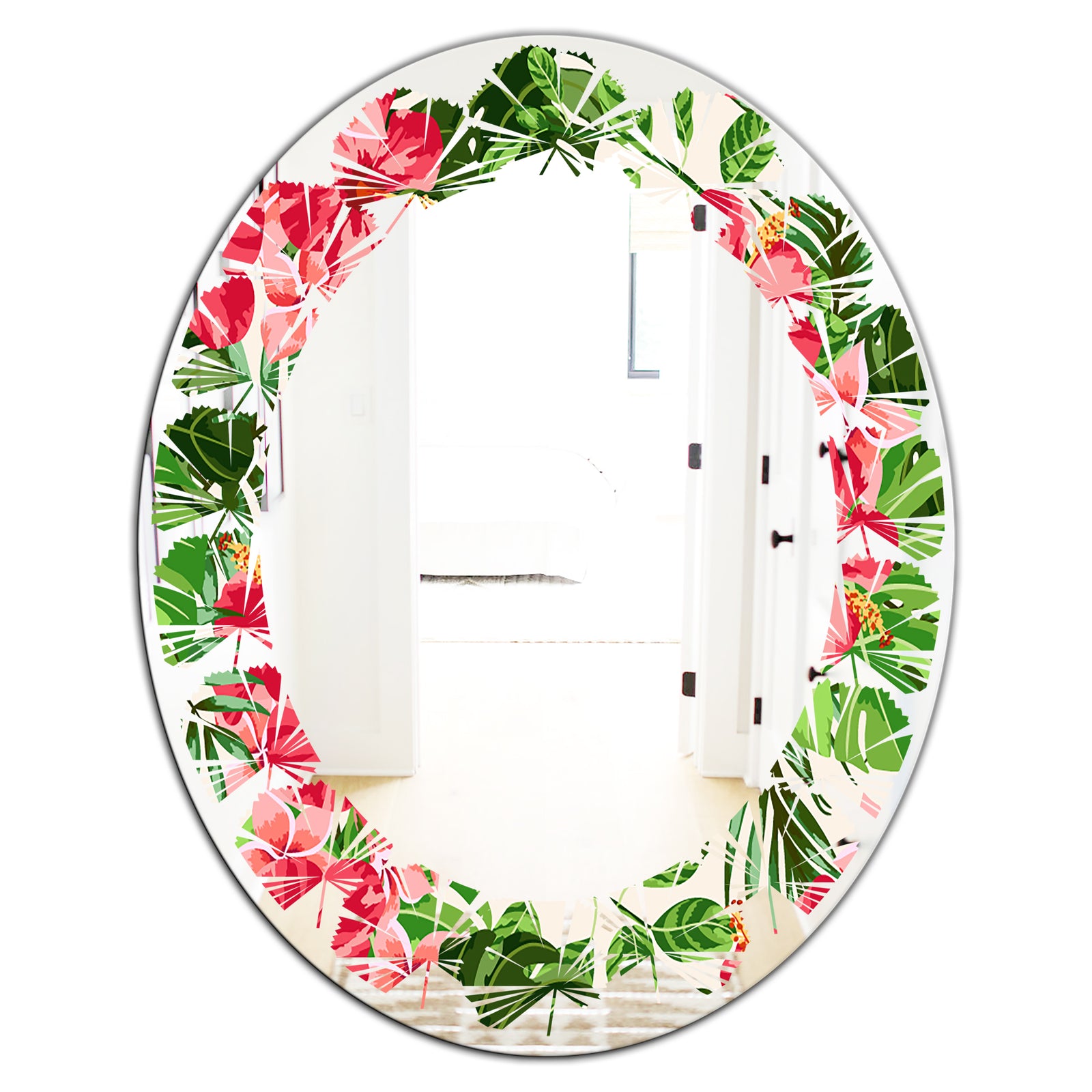 Tropical Leaves and Flowers I - Cottage Round or Oval Wall Mirror - Leaves