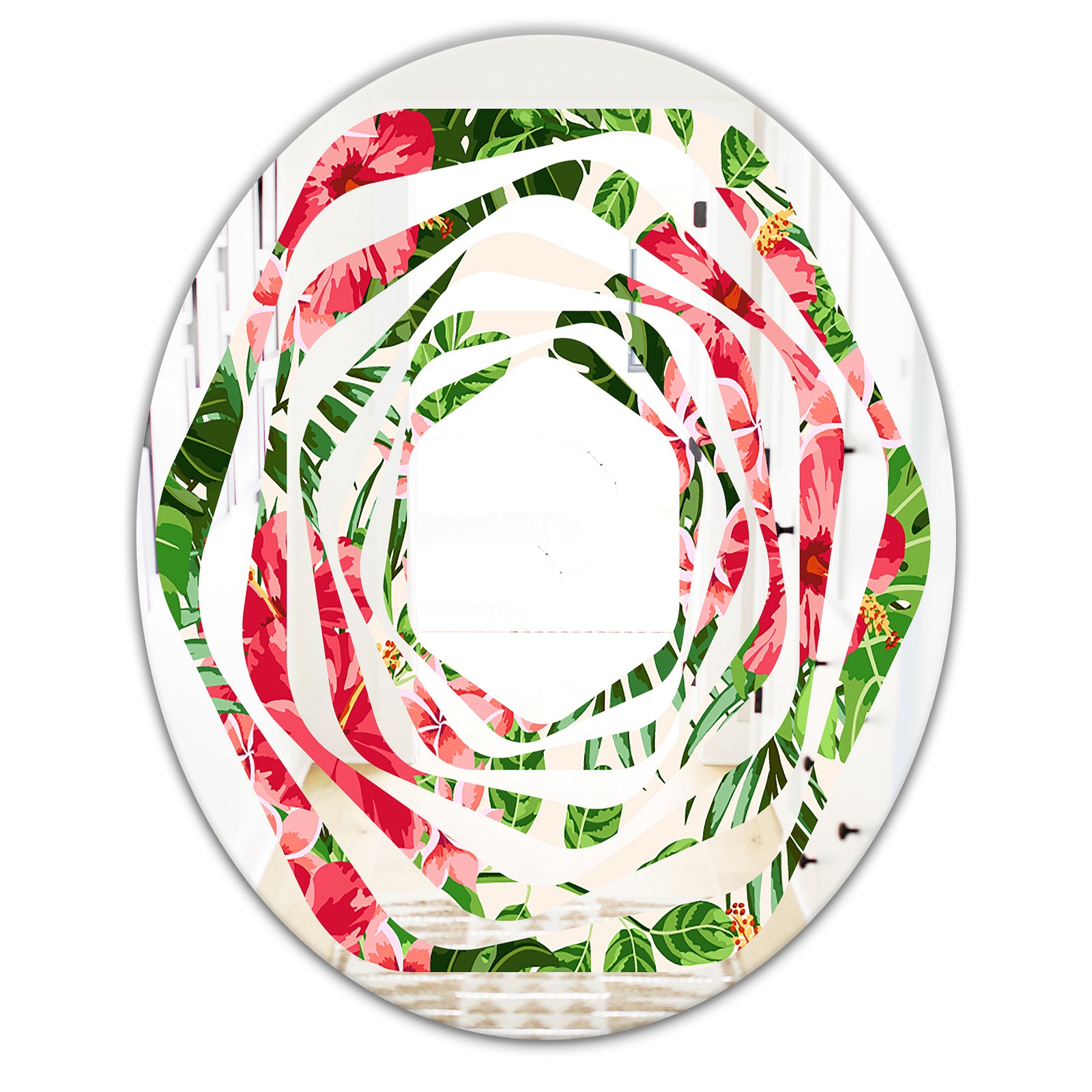 Tropical Leaves and Flowers I - Cottage Round or Oval Wall Mirror - Whirl