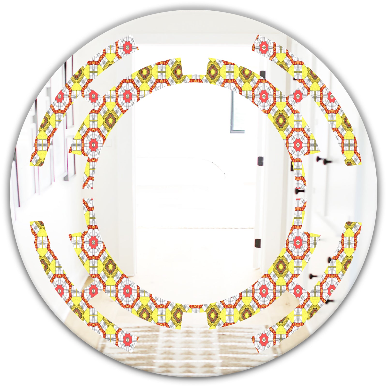 Retro Ethnic Abstract Kaleidoscope Design - Modern Round or Oval Wall Mirror - Space