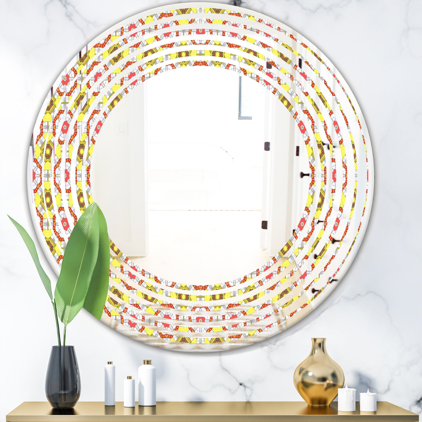 Retro Ethnic Abstract Kaleidoscope Design - Modern Round or Oval Wall Mirror - Wave