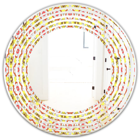 Retro Ethnic Abstract Kaleidoscope Design - Modern Round or Oval Wall Mirror - Wave