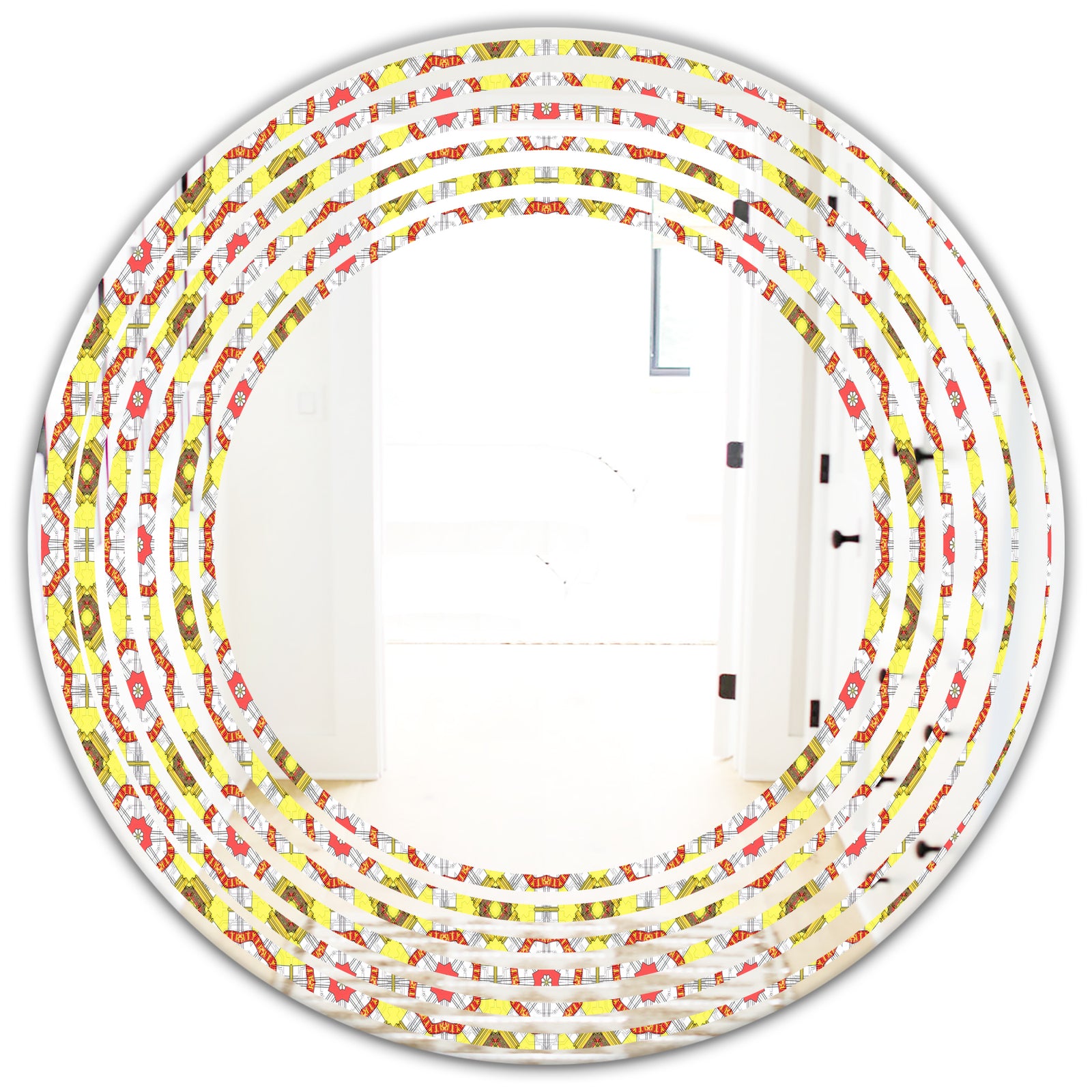 Retro Ethnic Abstract Kaleidoscope Design - Modern Round or Oval Wall Mirror - Wave
