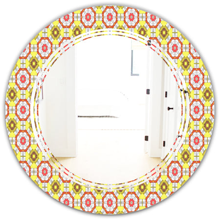 Retro Ethnic Abstract Kaleidoscope Design - Modern Round or Oval Wall Mirror - Triple C