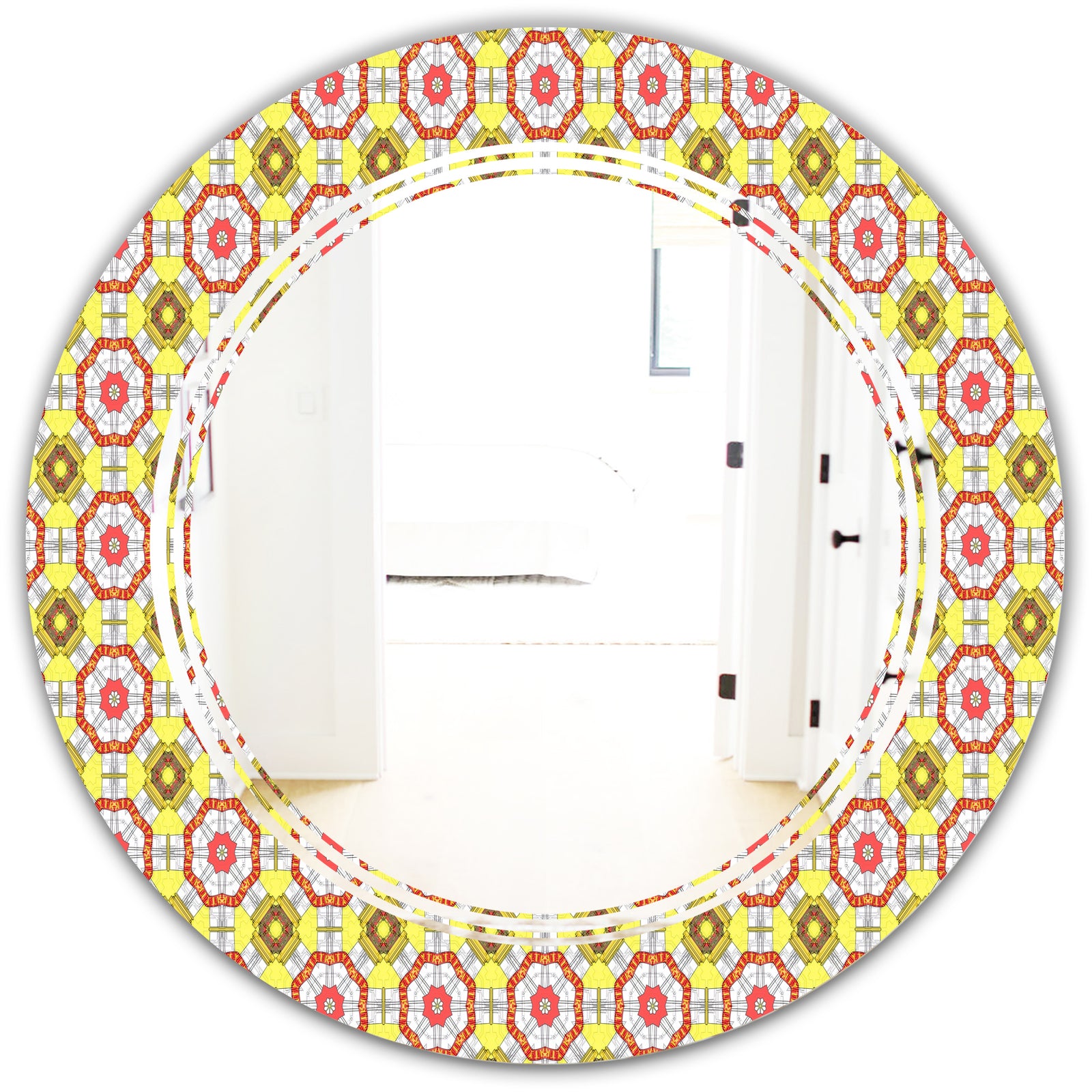 Retro Ethnic Abstract Kaleidoscope Design - Modern Round or Oval Wall Mirror - Triple C
