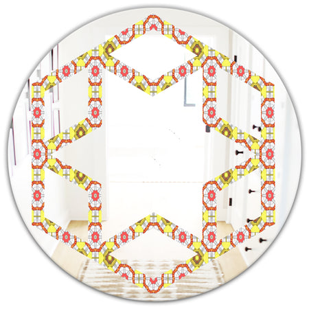 Retro Ethnic Abstract Kaleidoscope Design - Modern Round or Oval Wall Mirror - Hexagon Star